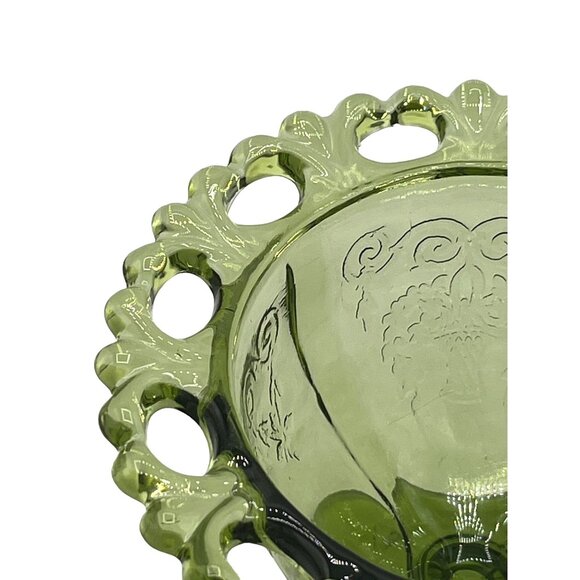 Vintage Green Glass Dessert Bowls Set Of 2 With Decorative Rim  Floral Design - Picture 10 of 15